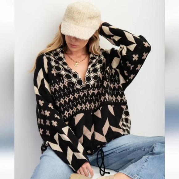 Easel Ethnic Printed Knit Sweater Cardigan New - Picture 2 of 5